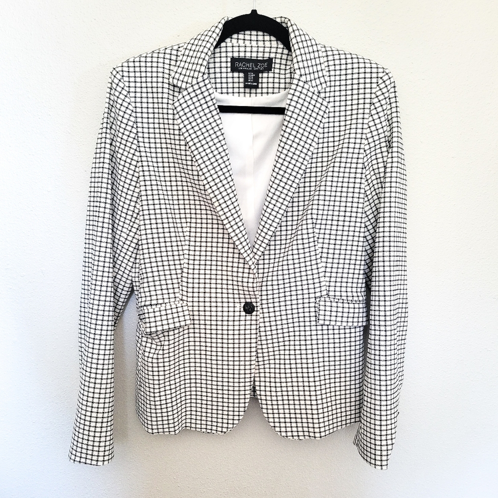 Windowpane Button Front Blazer Black And White